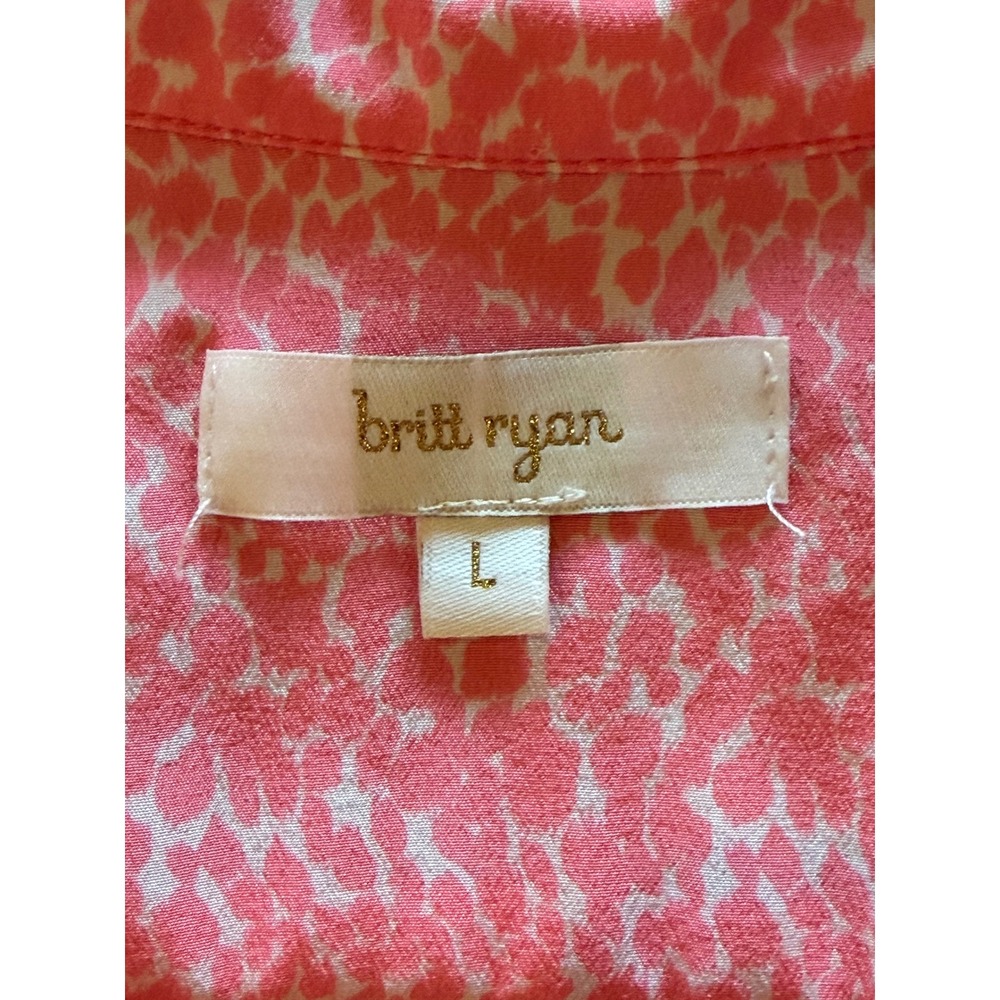 Britt Ryan Silk Tunic Blouse Women Large Pink Leopard Print Roll Tab Old Money - Picture 10 of 12